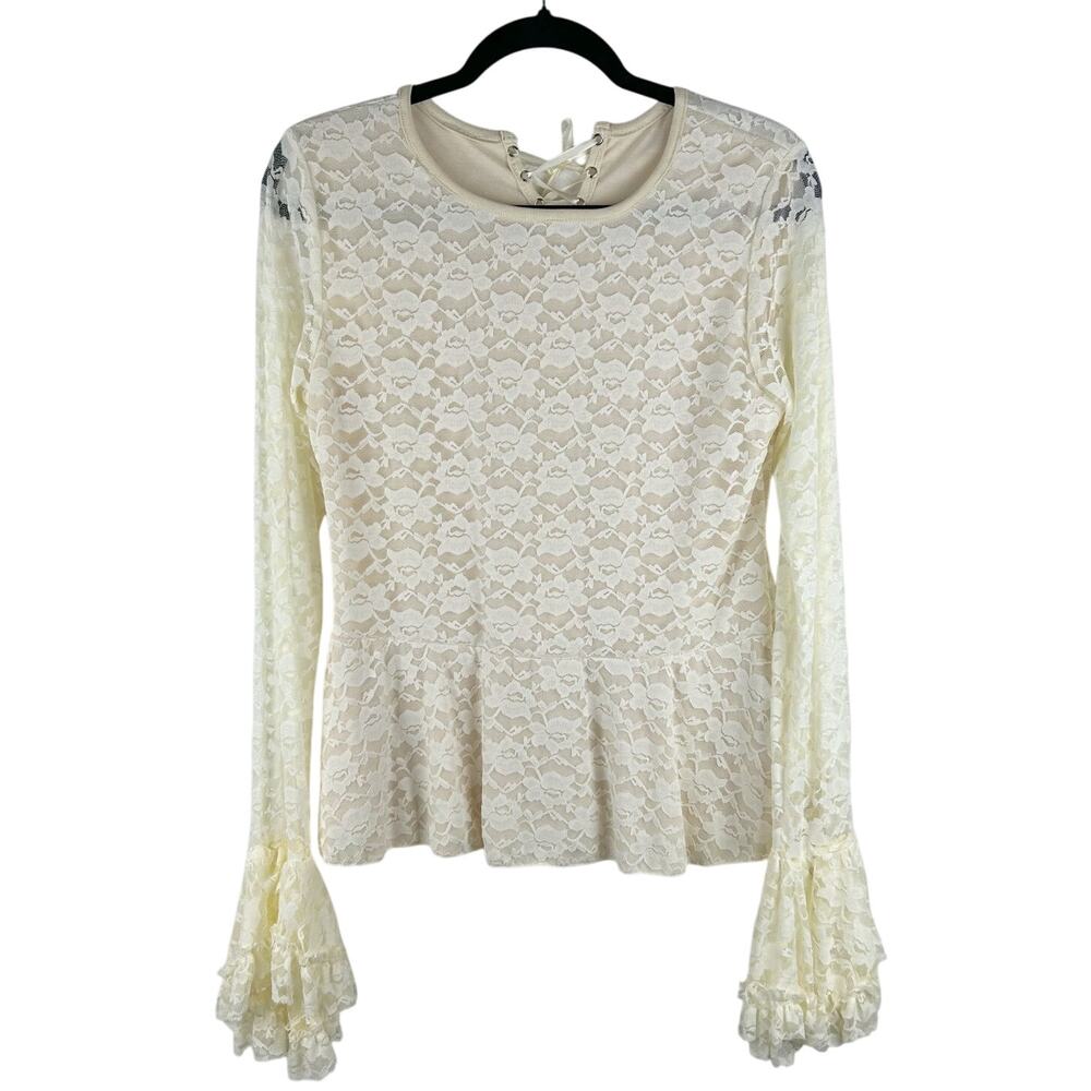 Burleska Betrothal Lace‎ Bell Sleeve Top Ruffled Victorian Style Size L NWT